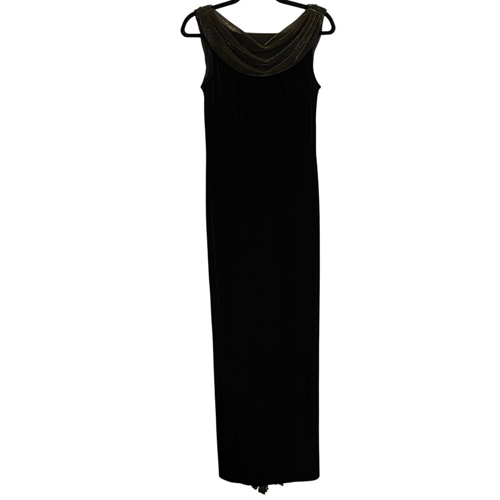 VTG Y2K 90s J Ribkoff Couture Black Velvet Maxi Dress Cowl Neck Open Back
